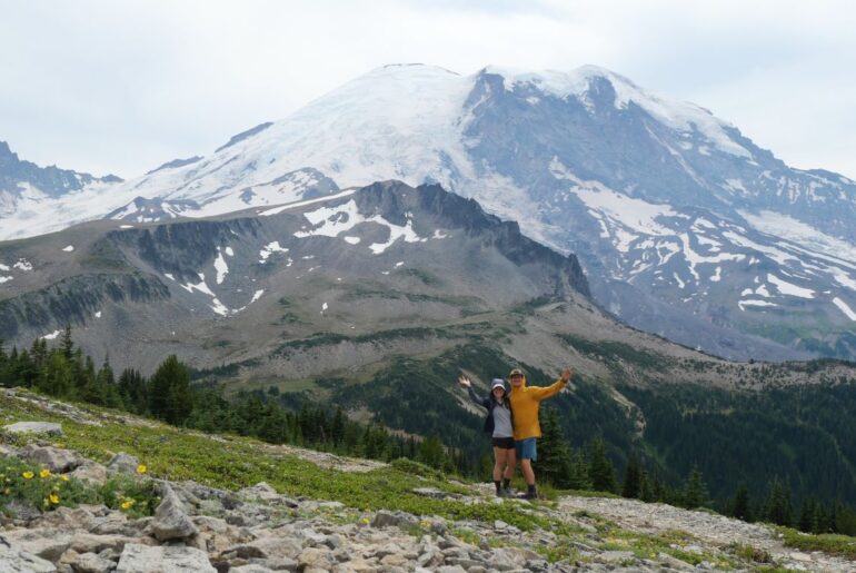 Us posing for a photo at one of the best views along the Wonderland Trail.