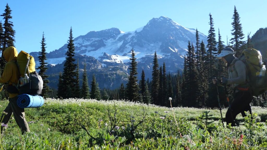 Us enjoying a beautiful morning view on the Wonderland Trail.