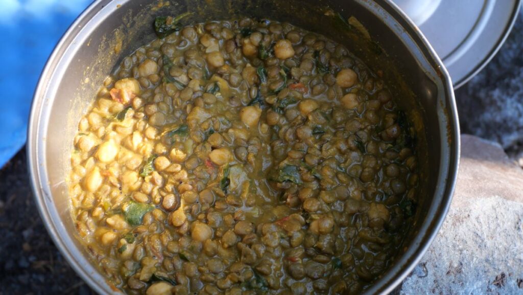 Homemade lentil soup that we dehydrated at home and cooked up on the trail.