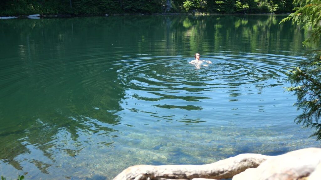 Swimming at Golden Lakes on the Wonderland Trail