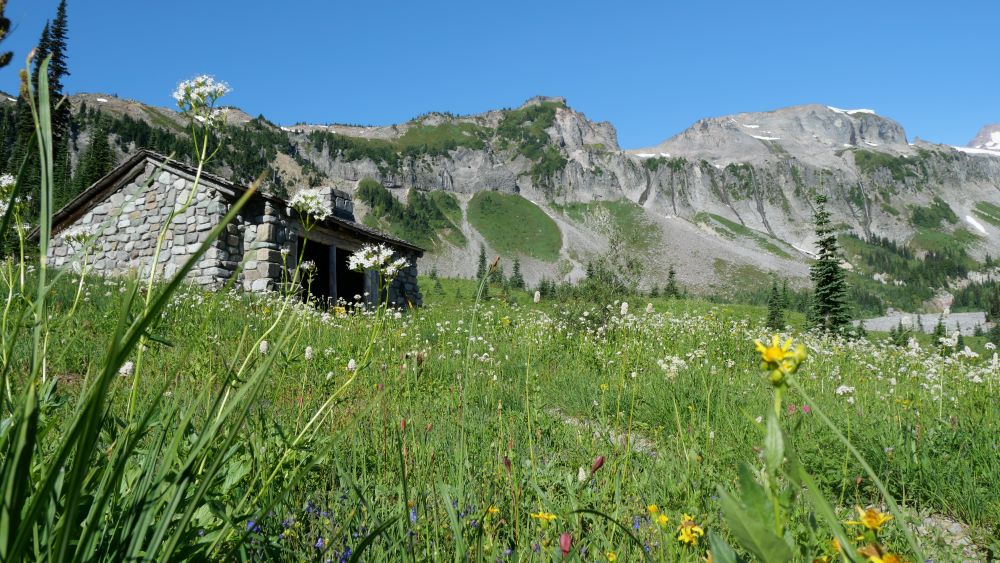 The Indian Bar group site shelter on the Wonderland Trail.