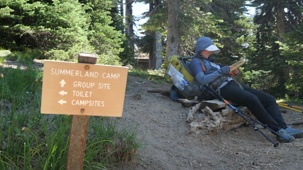 Abby resting at the Summerland Camp on the Wonderland Trail.