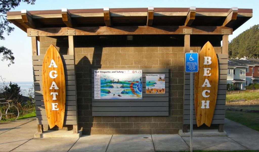 Signage at the entrance to Agate Beach Oregon.