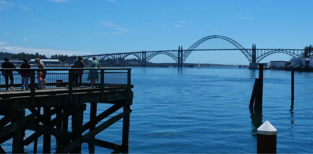 Views of the Yaquina Bay Bridge from the Newport Historic Bayfront.