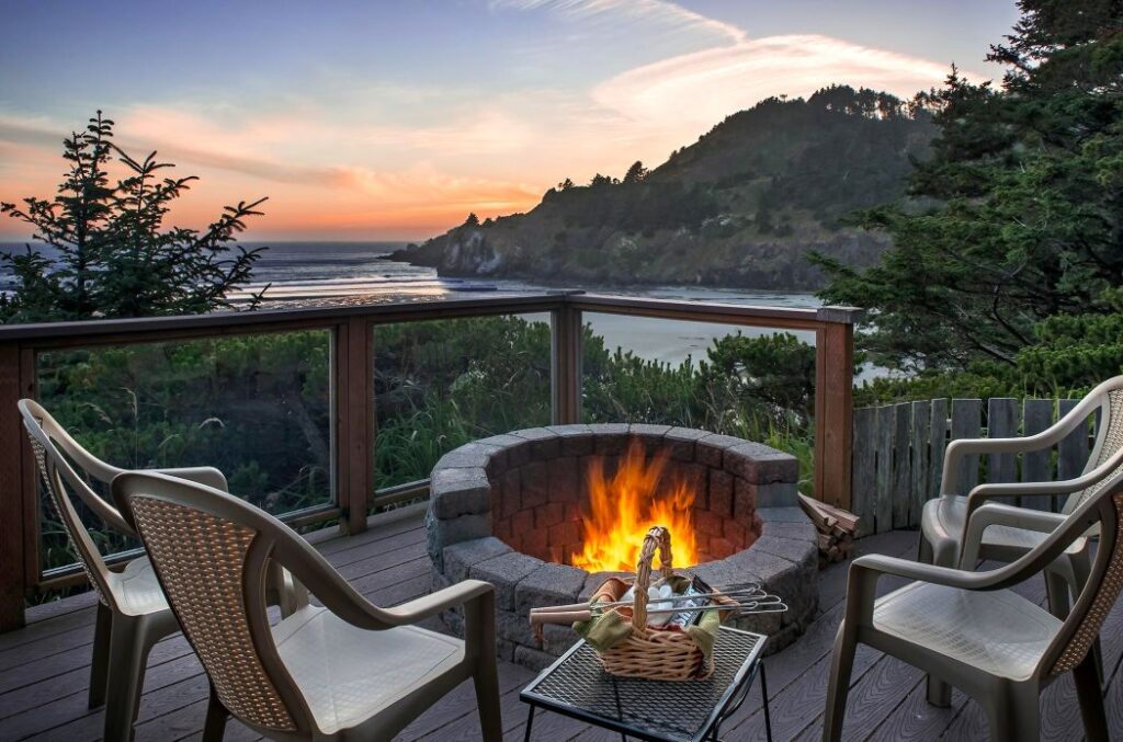 A firepit overlooking Agate Beach at Ocean House Bed and Breakfast.