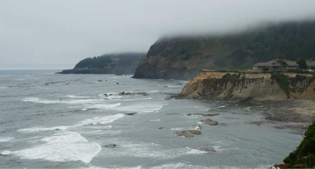 Views looking north towards Otter Crest Viewpoint from Devil's Punchbowl Oregon.