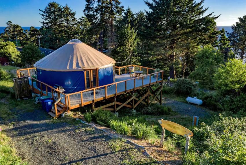 A view of the Otter Rock Surf Yurt, one of the most popular vacation rentals Otter Rock has to offer.