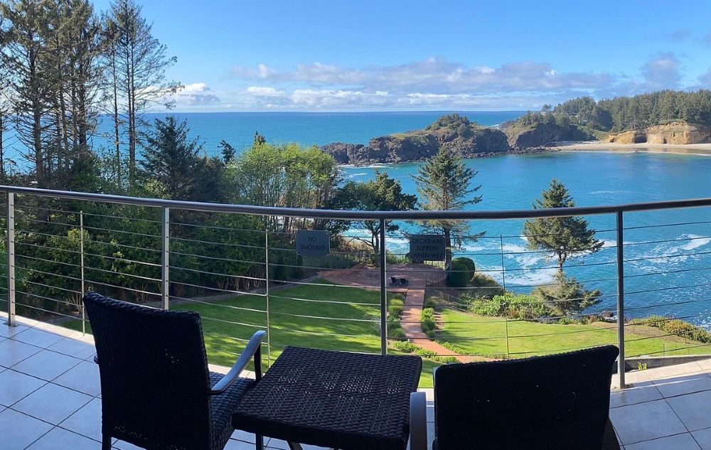 Views from a balcony at the Whale Cove Inn.