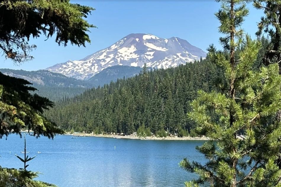 Views of South Sister from a hiking trail at Elk Lake Oregon.