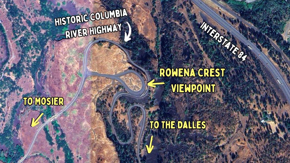 A graphic showing the location of Rowena Crest Viewpoint in Oregon.