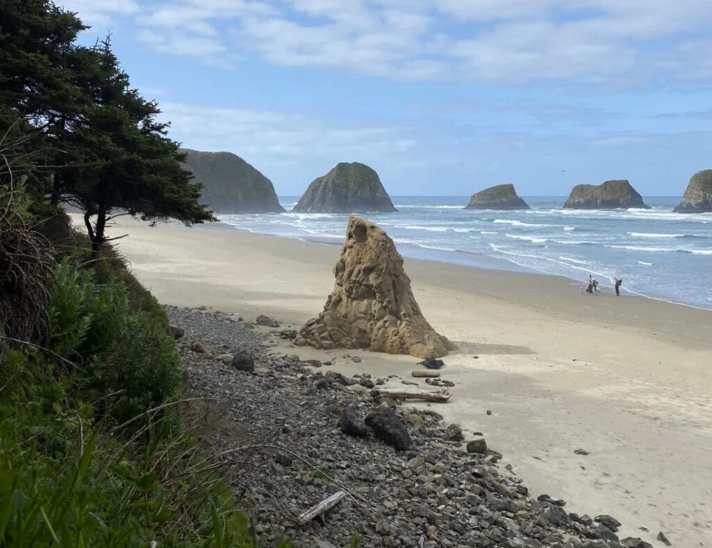 Unique rock formations at Crescent Beach in Ecola State Park.