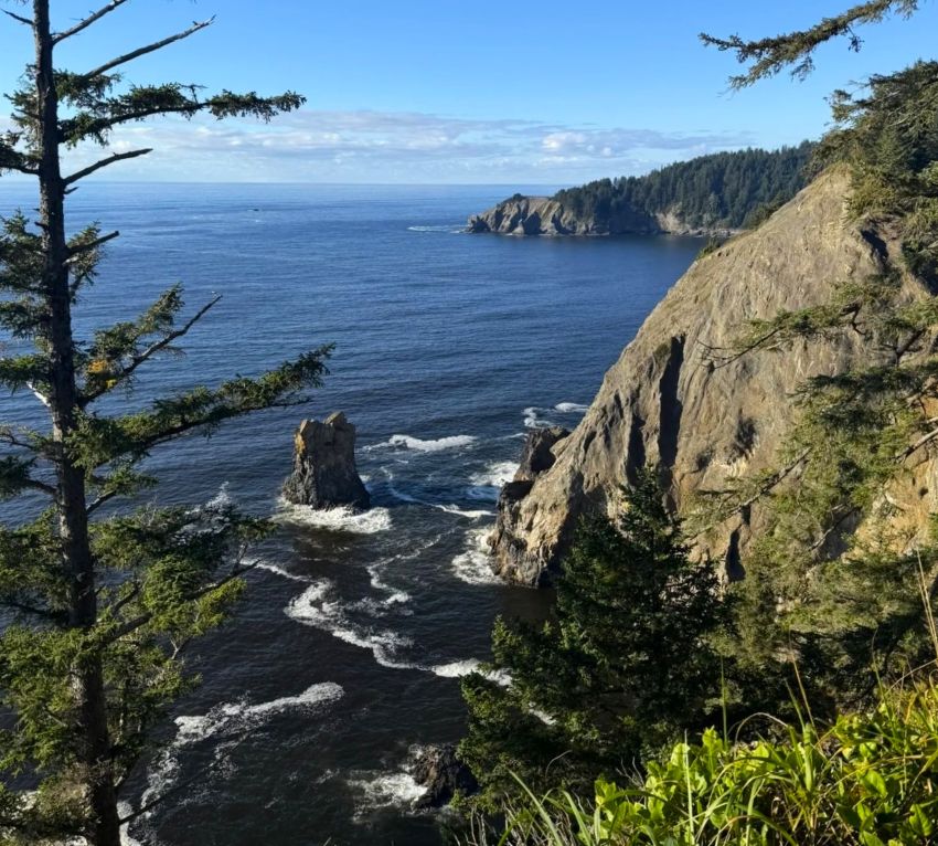 A beautiful view of the coastline from the Elk Flats Trail in Oswald West State Park.