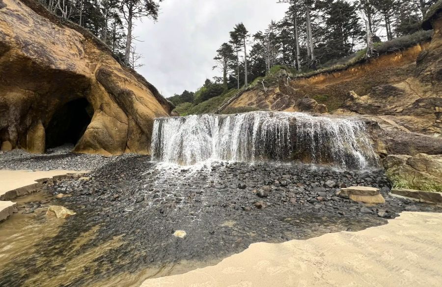 The waterfall at Hug Point near Cannon Beach.