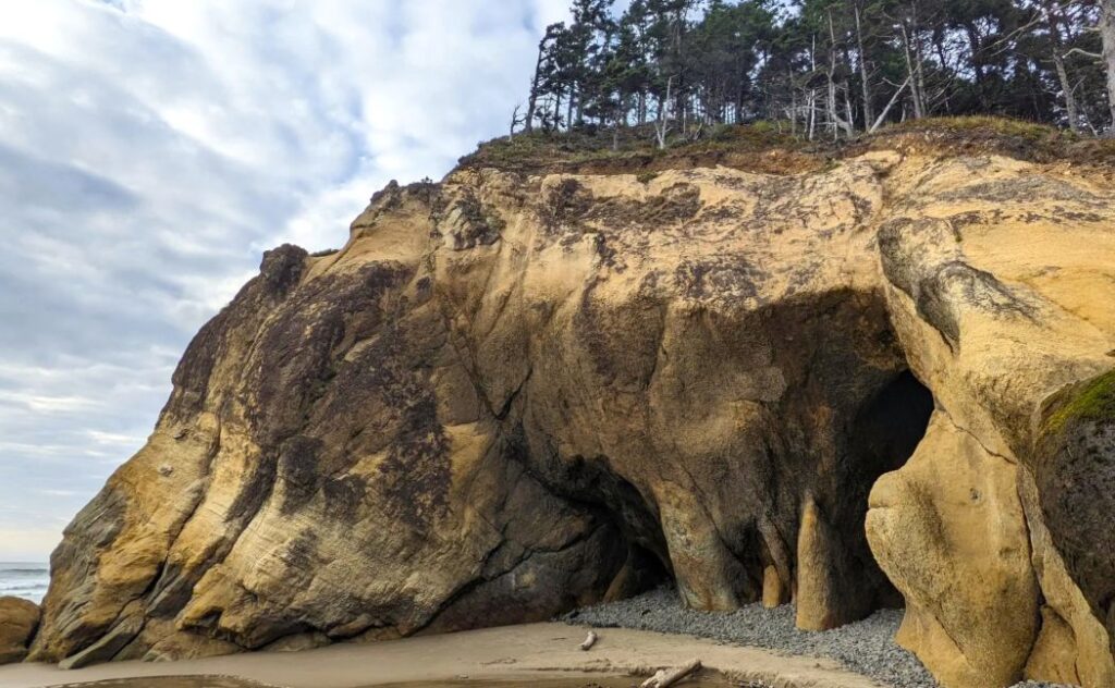 Some of the unique caves and rock formations at Hug Point near Cannon Beach Oregon.