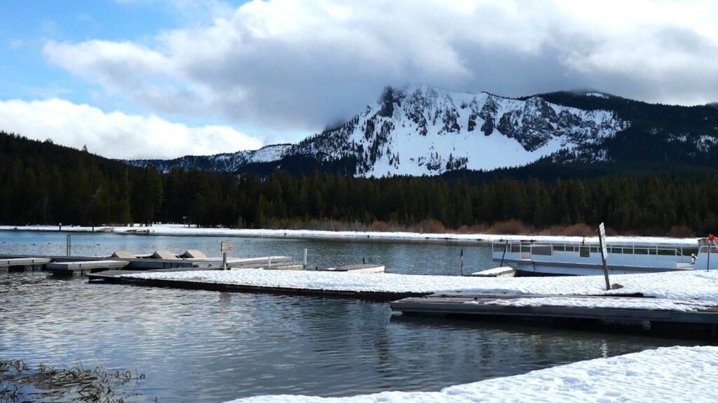 Views of Paulina Peak from the shores of Paulina Lake in the winter.