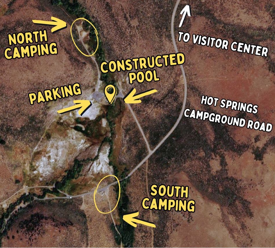 A map showing the Hart Mountain Hot Springs Campground and soaking pool.