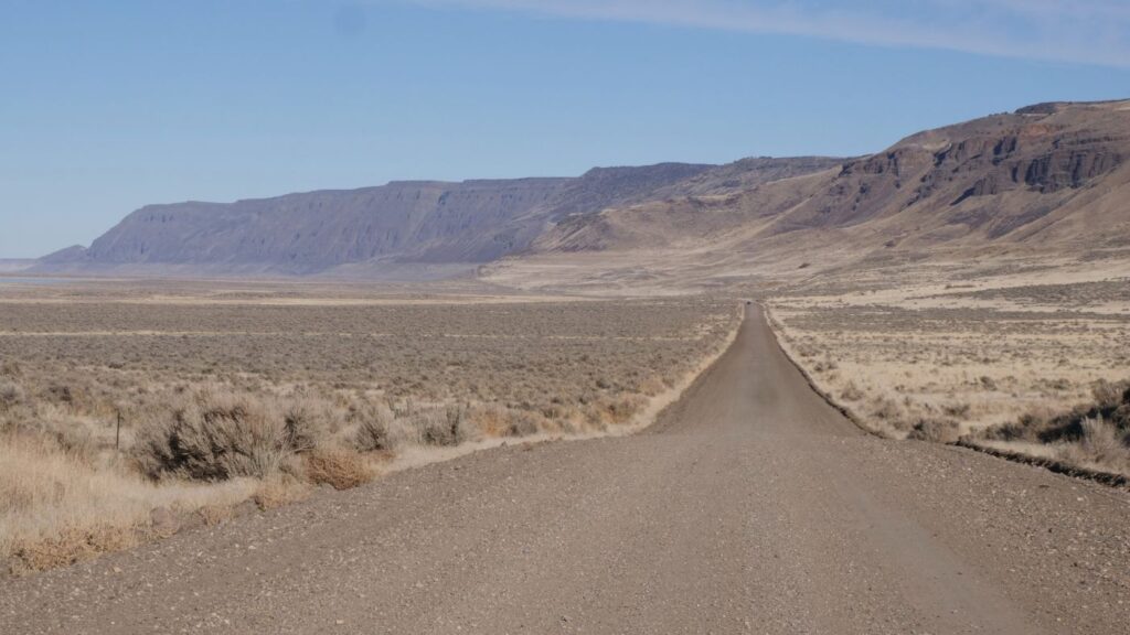 The long but beautiful dirt road leading to the refuge from Plush.