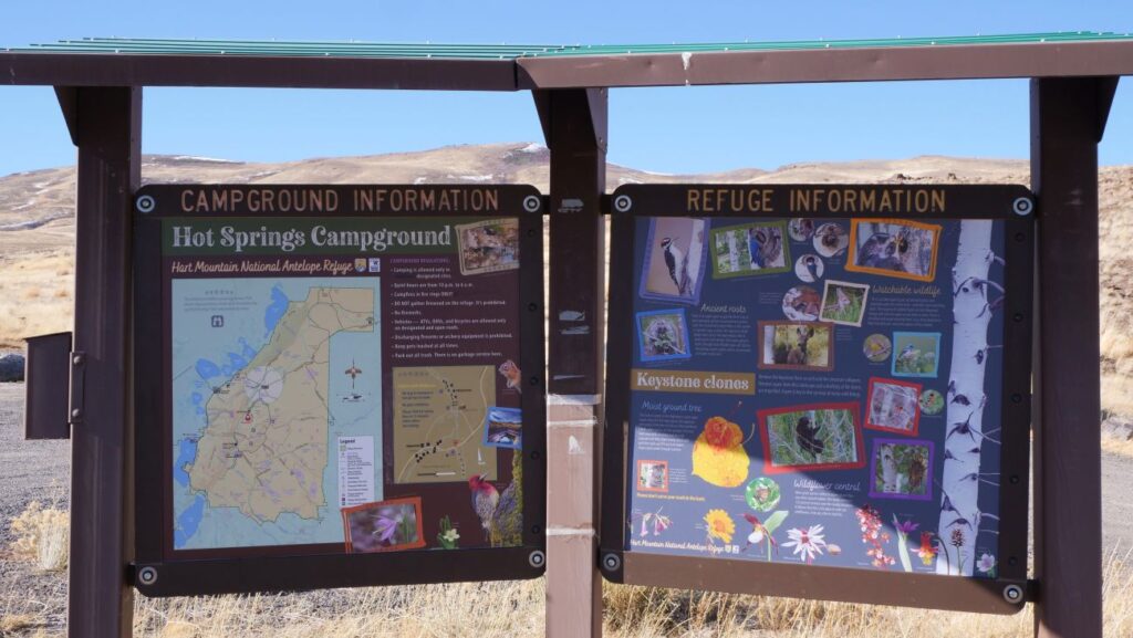 Signage at the Hart Mountain Hot Springs parking lot.