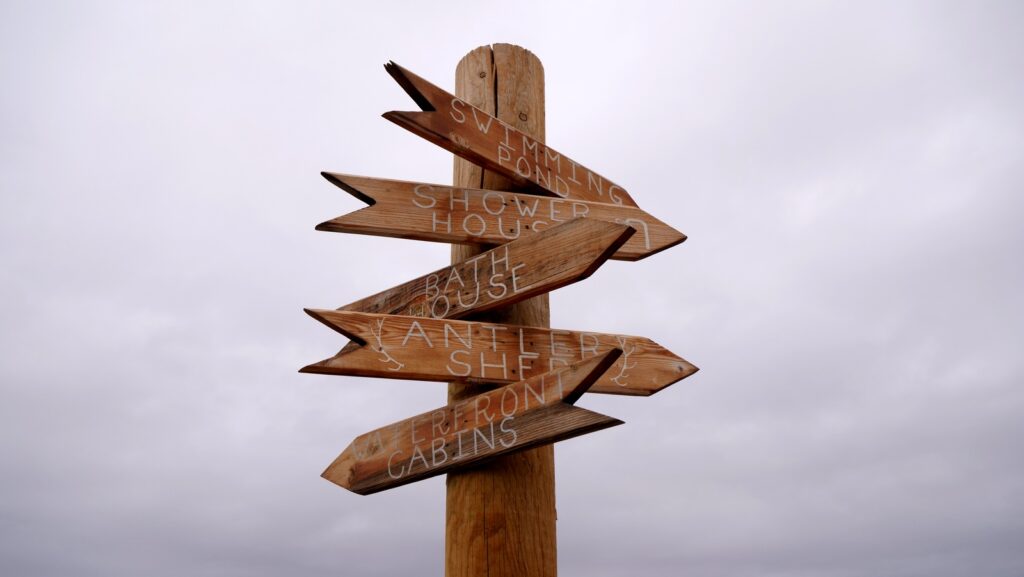 Artistic signage at Crane Hot Springs.