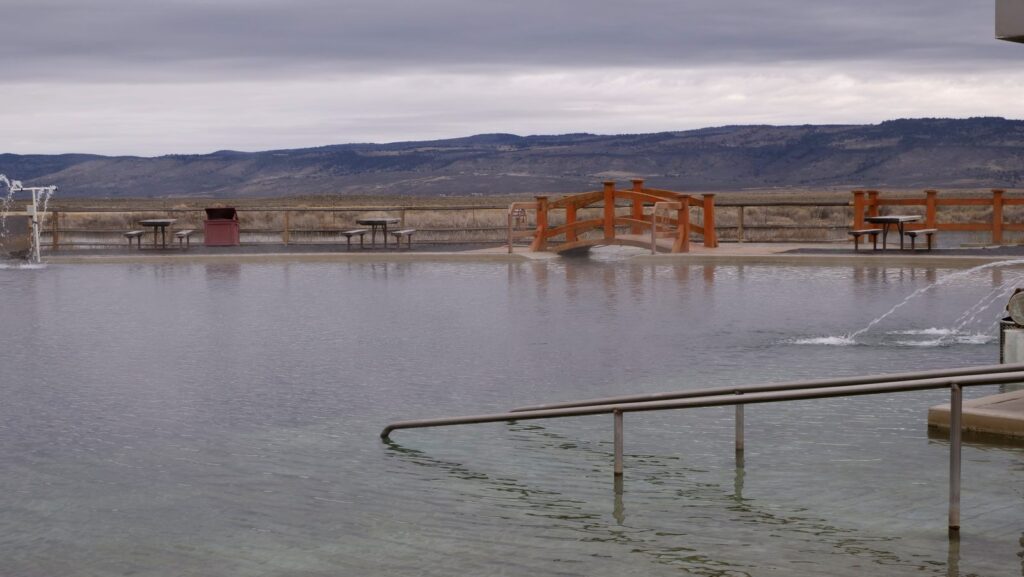 The large soaking pond at Crane Hot Springs.
