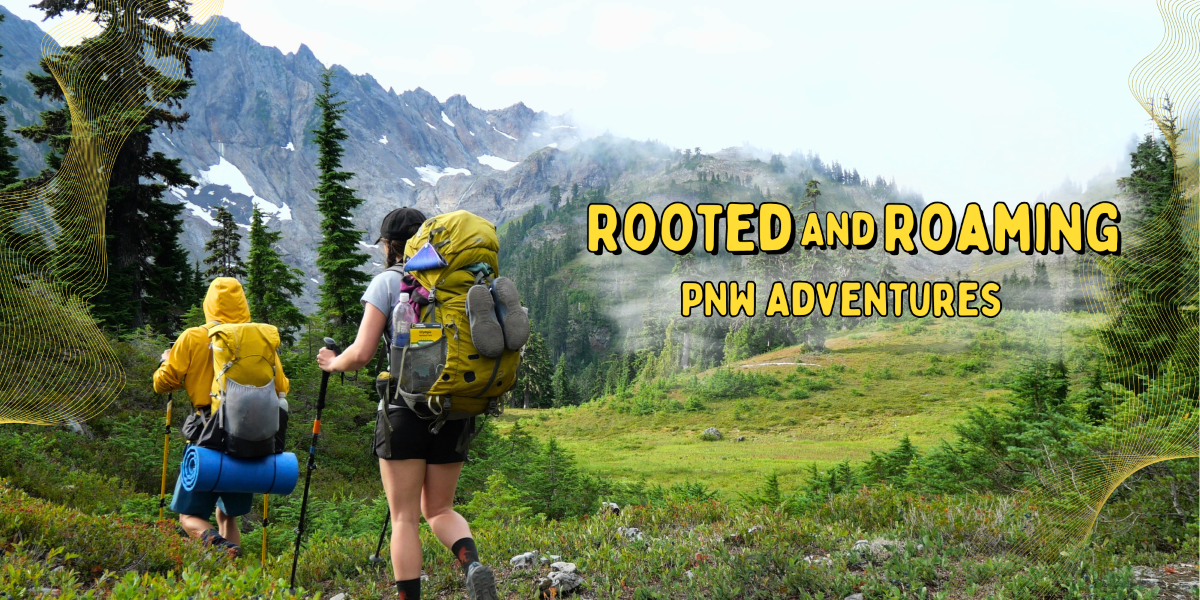 An image of Logan and Abby hiking in a scenic area within Olympic National Park.